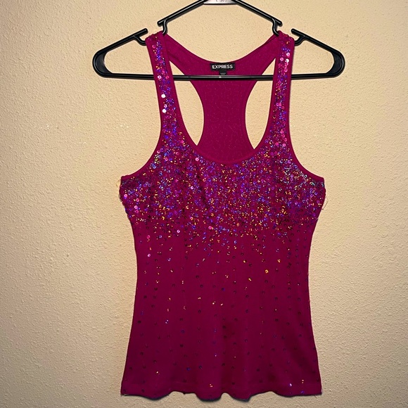 Pink (Magenta) sequins embellished tank top - Picture 2 of 4